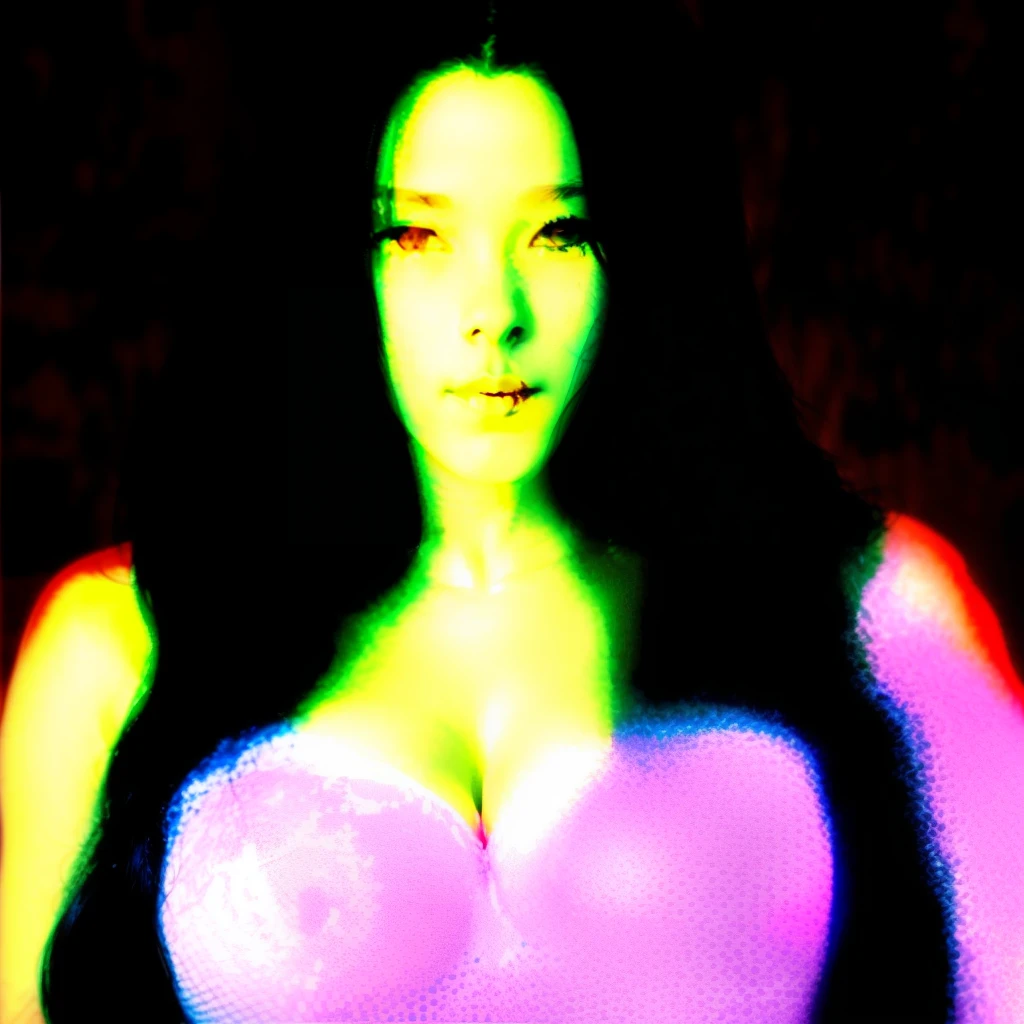 Picture of a long-haired, medium-height, black-haired naked girl with big breasts