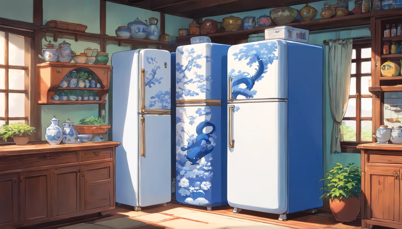 Blue and white porcelain refrigerator