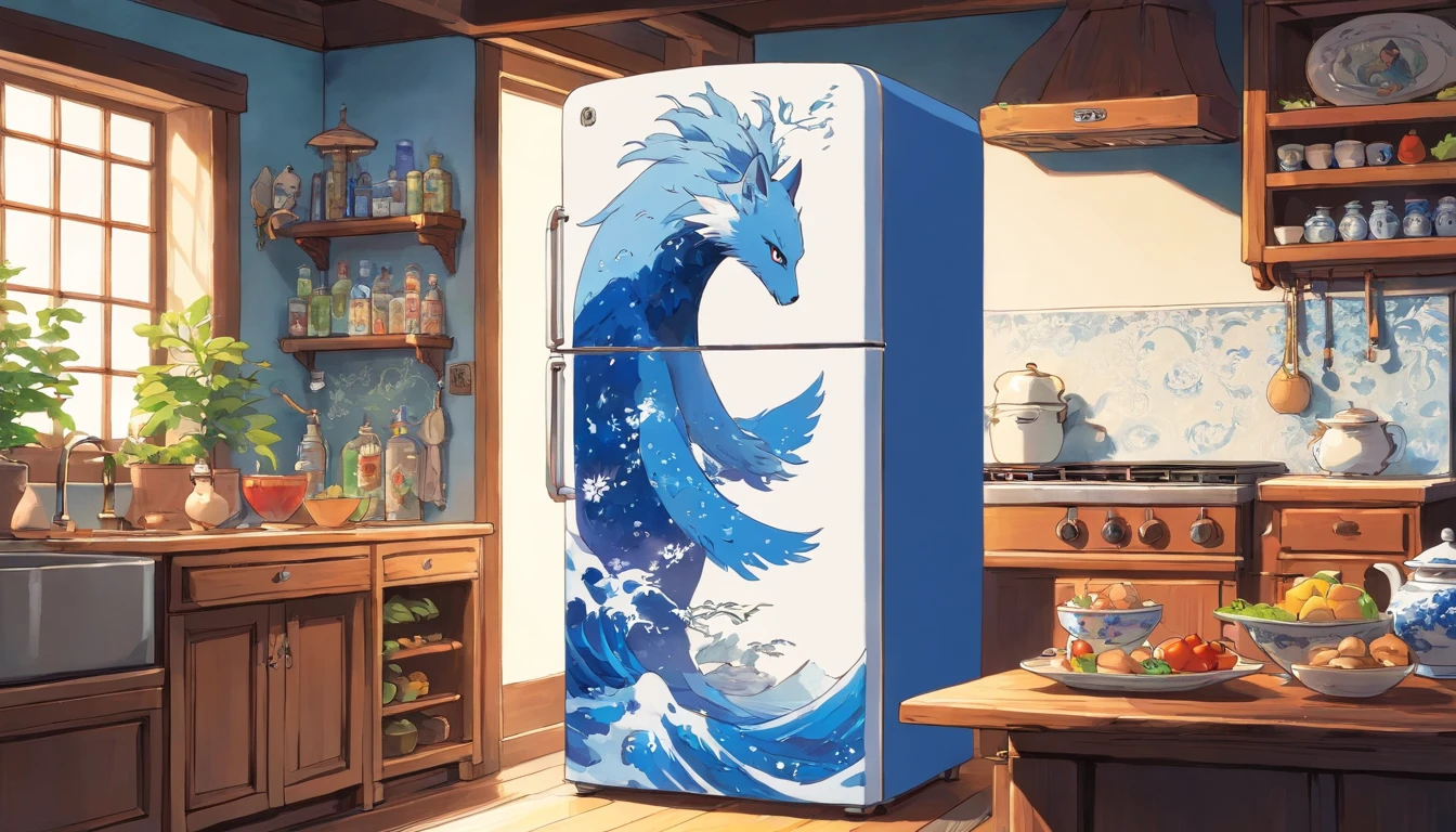 Blue and white porcelain refrigerator