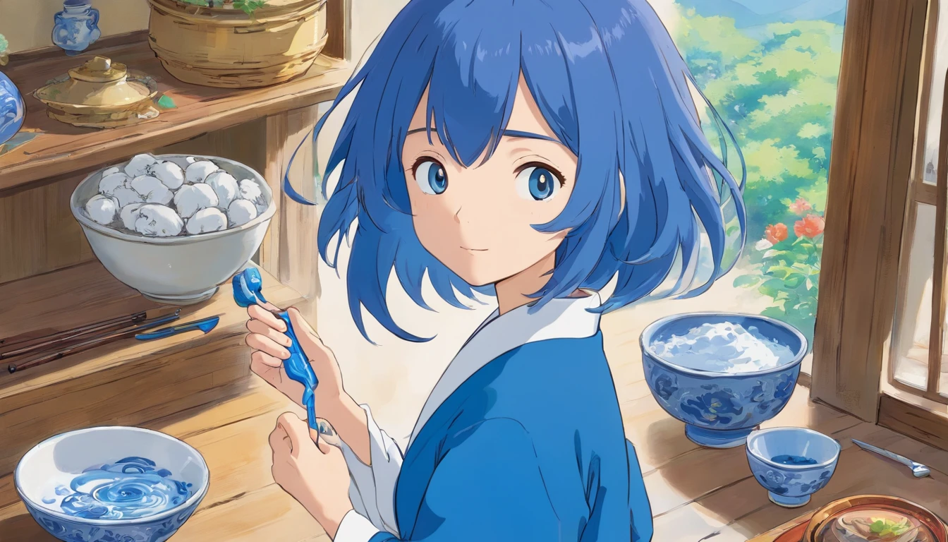 Blue and white porcelain hair dye