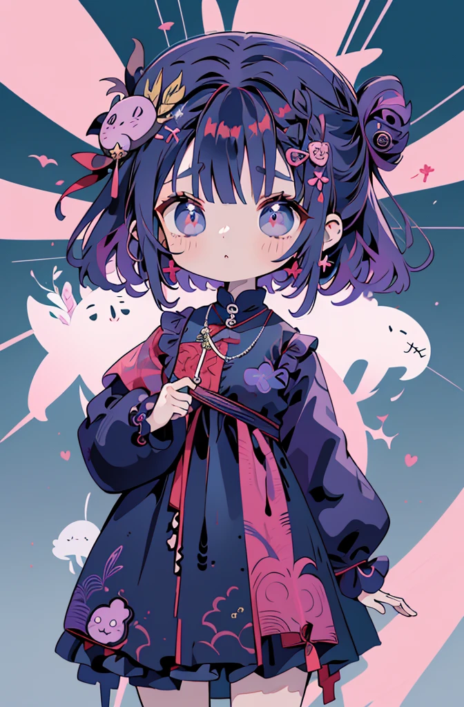 absurdos, alta resolução, (estilo anime:1.1), ((masutepiece)), ((best quality)), (ultra-detalhado), (Beautiful),beautiful face、(elevation),Longas、Estilo Azhiichigo,olhos grandes, linhas densas, mixing pattern,fofo,1. lo gothic, Standards Expansion、cabelo roxo claro、fita bonito、purple one piece clothes、um olho roxo、plano de fundo simples、fundo cinza、(((((1girl em、terno meu roxo、vestido bonito、vestido com uma grande fita rosa、vestido com fita rosa)))))(a parte superior do corpo、(((((uma menina )))))、((((Lori、filho mais novo))))、Gosic、{{{{{lo gothic、a parte superior do corpo}}}}}{{{{{{{{{{a parte superior do corpo}}}}}}}}}}{{{magia}}}, ({{{{{plano de fundo simples、cabelos fofos}}}}})medium format film camera, fundo naturalmente desfocado,