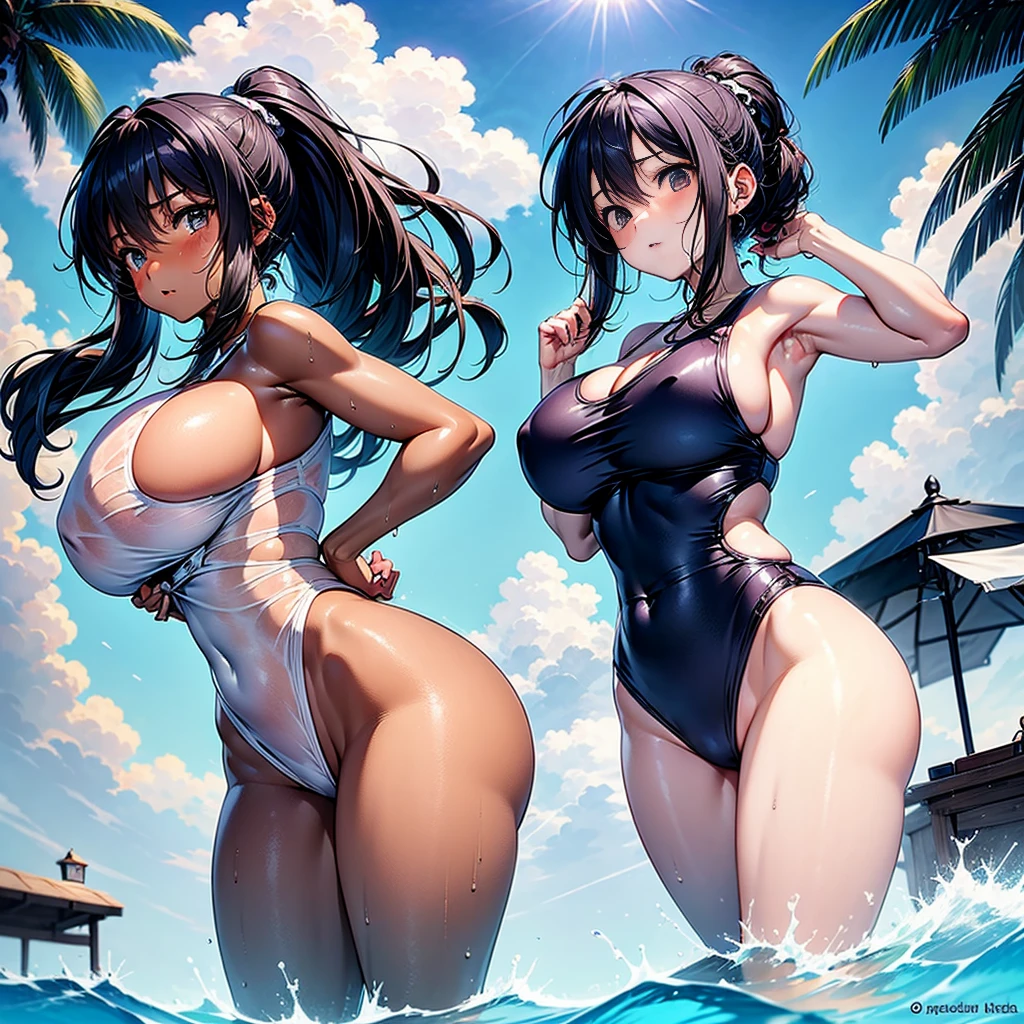 animemanga menina，Wearing a very sexy swimsuit，muito pouca roupa，You can vaguely see skin through soaked clothes