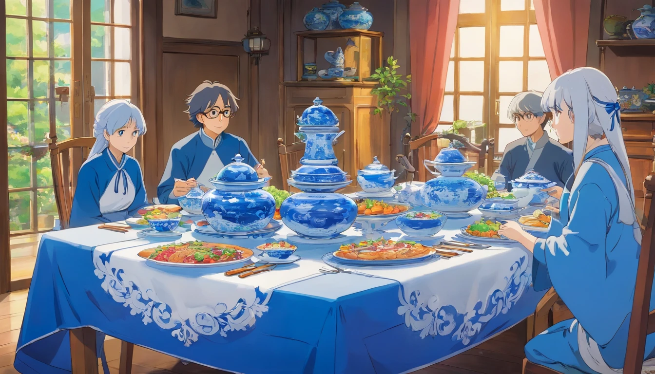 Blue and white porcelain dining table
