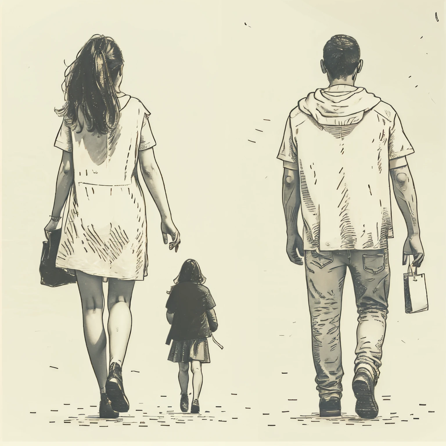 Drawing of a girl walking away from a guy reaching his hand out to her