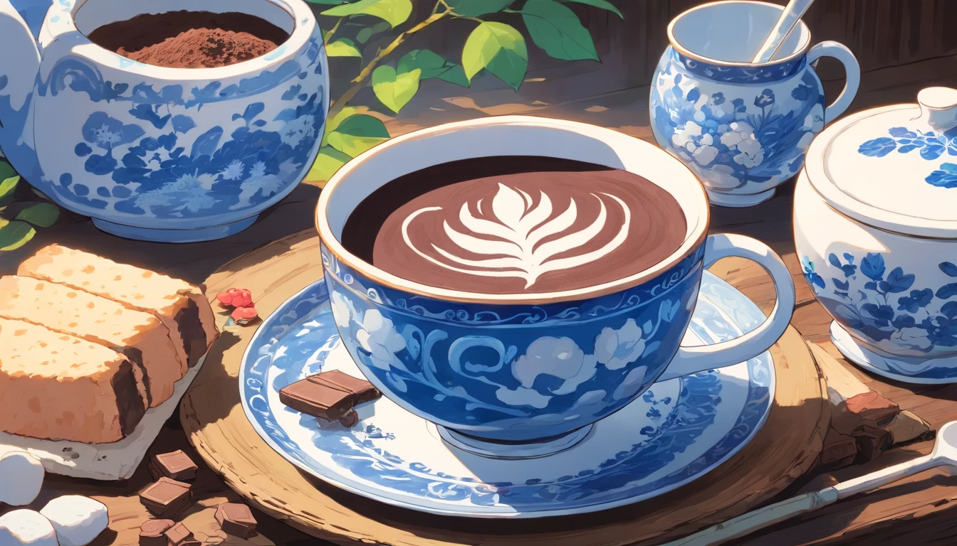 Blue and white porcelain cocoa powder