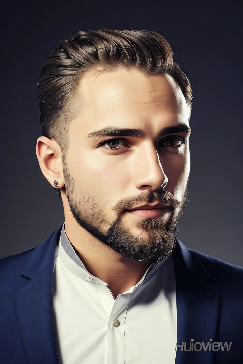 chiseled man with beard and jacket looking to the side, homem muito atraente com barba, modelo bem cuidado, maxilar afiado com uma barba clara, homem bonito barbudo, barba cuidada, rosto sofisticado e arredondado, bonito rosto atraente, pelos faciais cuidados, homem bonito, homem com barba, Macho bonito, bonito e atraente