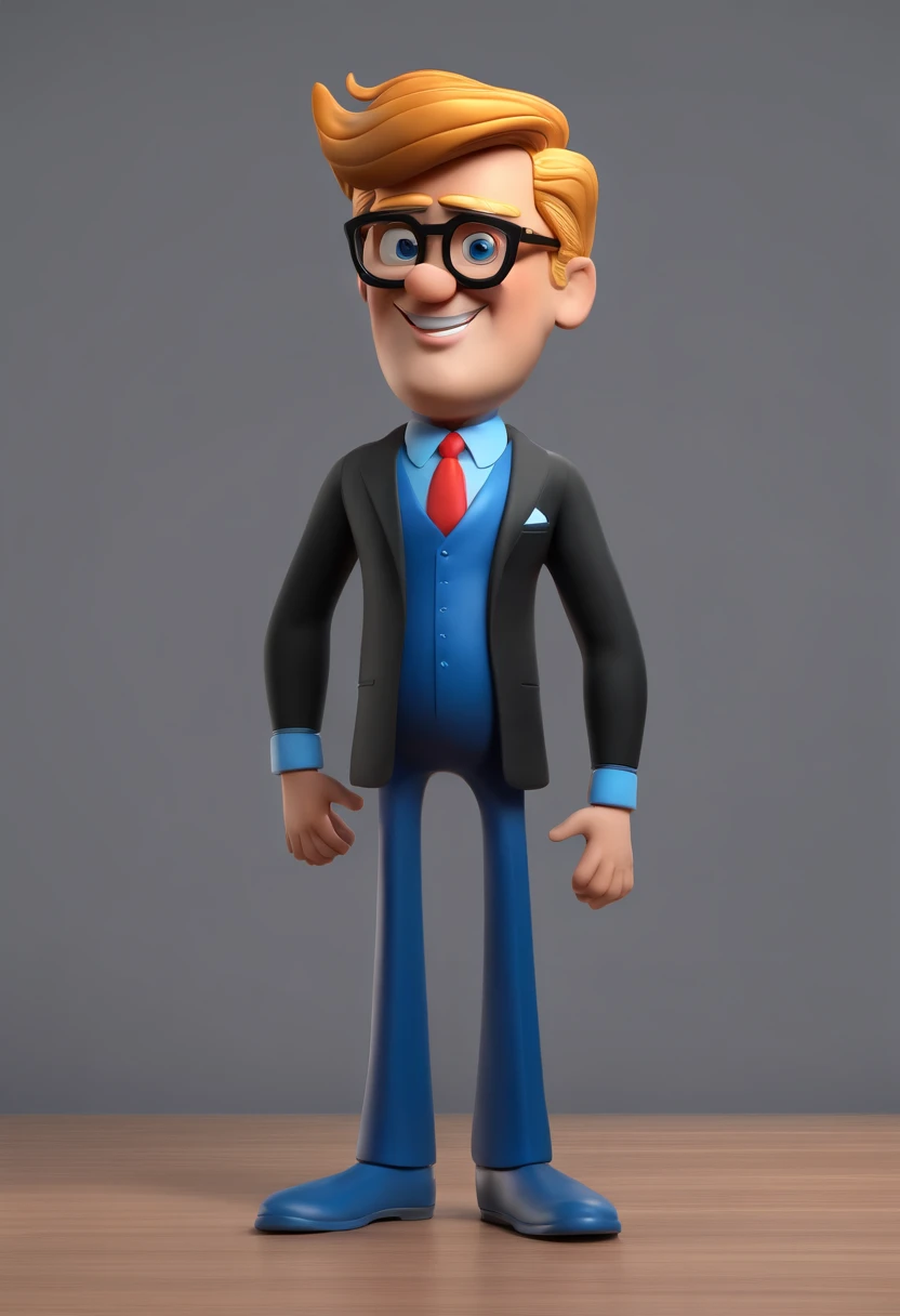 Cartoon character man in black glasses and blue shirt, Animated Character, stylized character, animation style render, Стилизованный 3D, Render of Donald Trump, 3 d render stylized, Cartoon render Keyshot, 3D-персонаж, 3D-персонаж, 3d rendering stylized, 3D character rendering, Cartoon character, character close up, Character pose, (Estilo Pixar) (Master Part:1.2) (bokeh) (Best Quality) (detailed skin) (detailed texture) (8K) (clay) (Cinematic lighting) (Sharp focus，Sits and hollows out the upper body