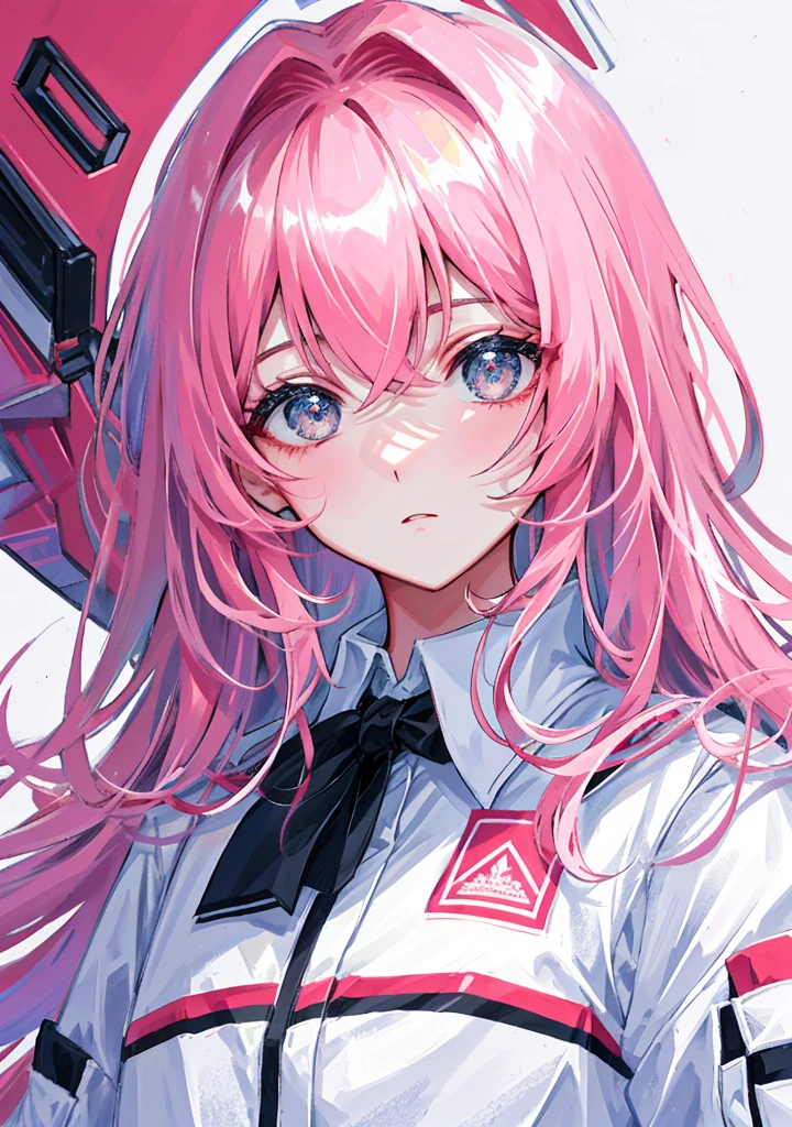 master part, best quality, ultra-detalhado, illustration, retrato, 1 cinta, preto_Hair, olhos cor-de-rosa, cabelos longos, Uniforme escolar,