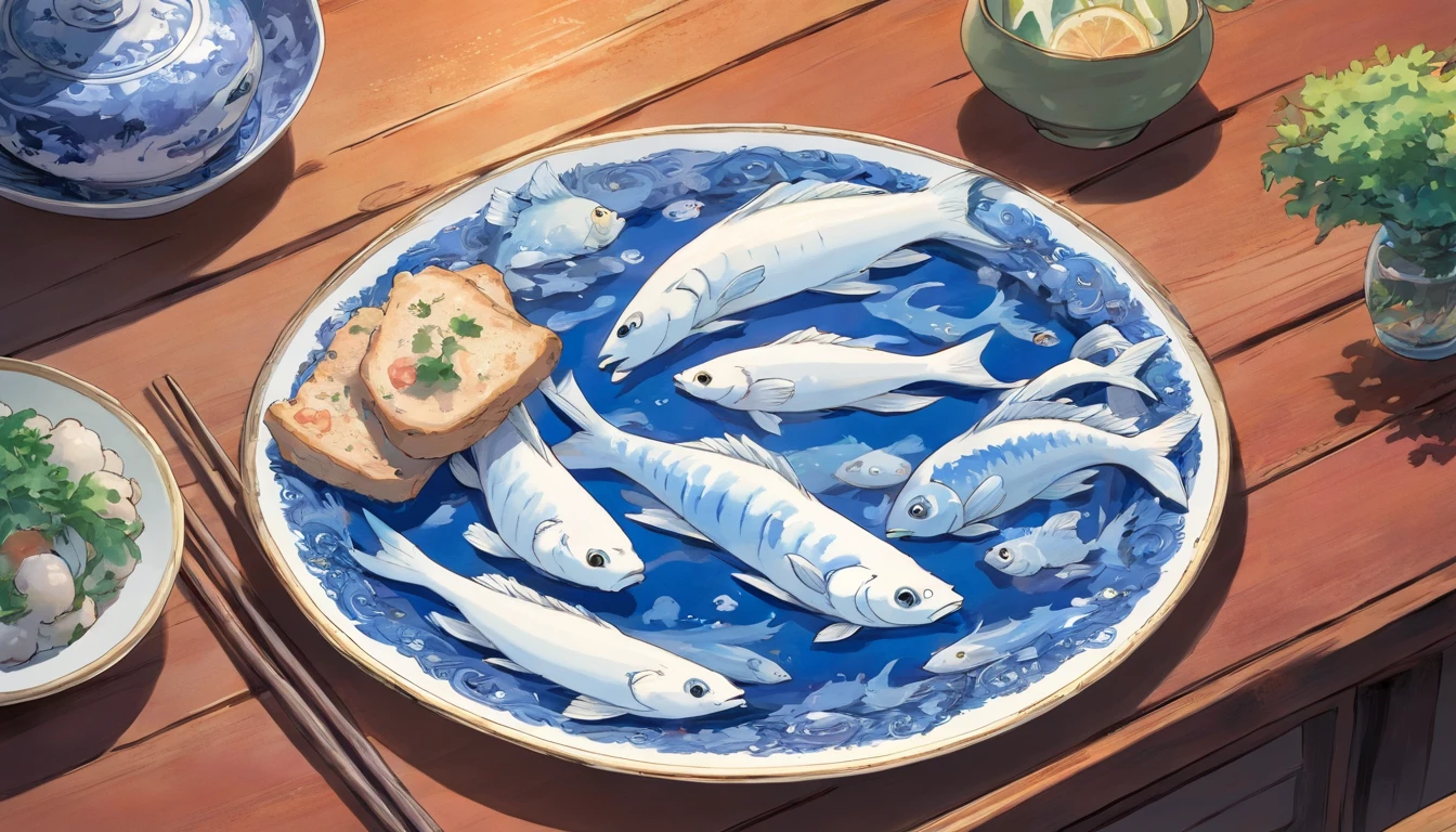 Blue and white porcelain fish plate