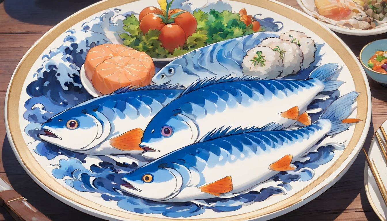 Blue and white porcelain fish plate