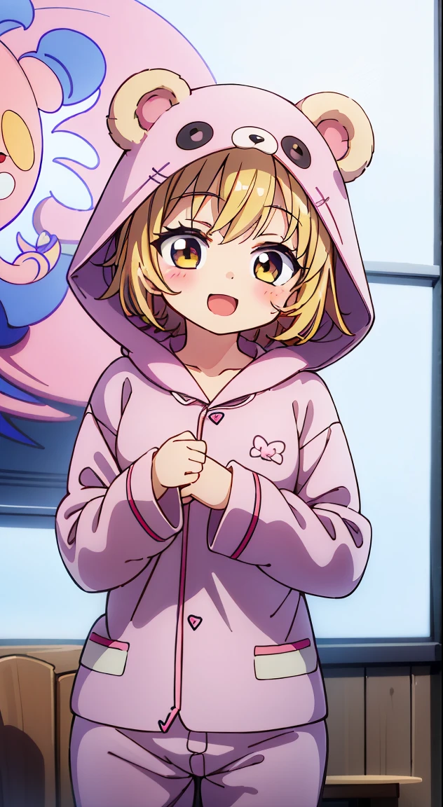 (((masutepiece, Rembrandt))), (Best Quality, photographrealistic, Hyper realistic, superfine illustration, 超A high resolution, Extremely detailed, Realistic background, Detailed background, Large_filesize:1.2),
BREAK,
1girl in, (Cute:1.5),(Chibi:0.5),(kawaii:2.0),(Lori:2.0),(7 year old girl),(Solo:1.65),BREAK, (flat chest:1.2,), Clear skin, Beautiful skin, Shy, One Beautiful Girl,(Hair Bow, reddish brown hair, Twin-tailed:1.2), (Brown eyes, long eyelashes, Double eyelids: 1.2), Shiny skin, gleaming skin,Clear skin, Beautiful skin,( A smile:1.5), Solo,gleaming skin, Clear skin, Beautiful skin(best quality face),(Top quality glowing eyes), Sleepy face, BREAK (Pink Theme:1.4), (Vivid colors:1.3), (bear ears hooded pajamas:1.45), hugging a teddy bear, Sparkle effect, random colored petals, Many petals, Fluttering petals, prismatic effects,
BREAK,(morning), inside in room,Gothic bedroom, a canopy bed,huge window,naked girl poster,coke,on back, tusk, Open mouth, Looking away,depth of fields,
BREAK,wakame,wakame,wakame,(Cowboy Shot:1.4),
BREAK,(Blurry background:1.3),(absurderes, hight resolution, Super Detail Art),cel shading,Clear Color, Lonely optical effect, Beautiful pictures, Bright glow, mystic atmosphere,(Close-up of girl:1.1), Mystical light particle effect,manga influence, clean line drawings,