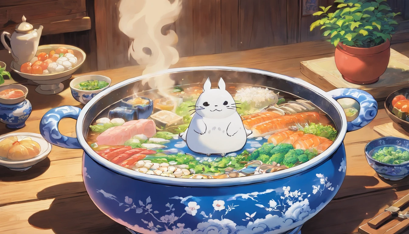 Blue and white porcelain hot pot