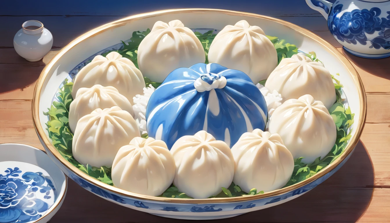 Blue and white porcelain dumplings