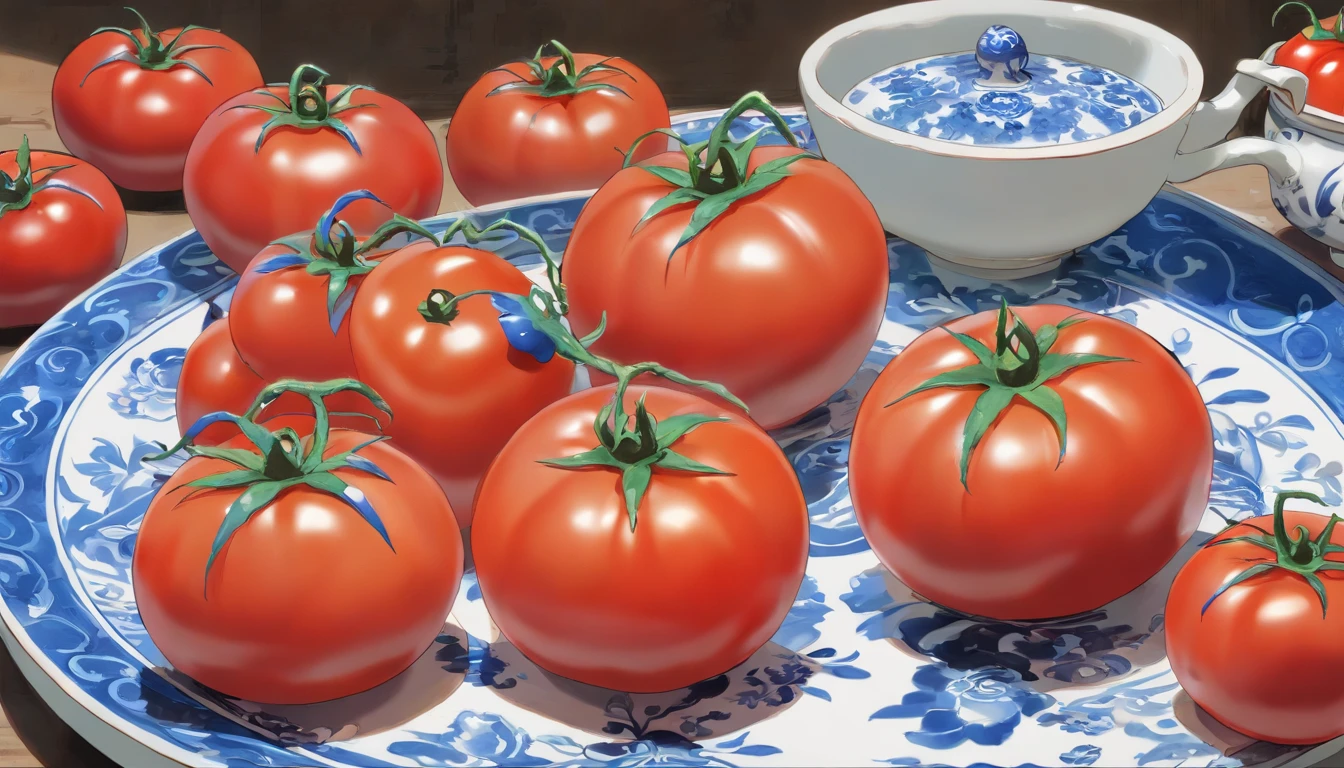 Blue and white porcelain tomatoes