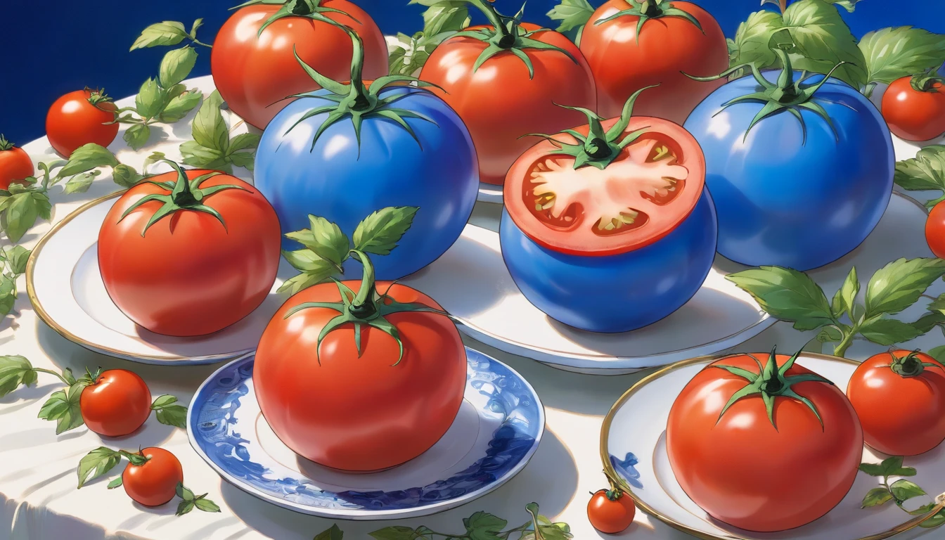 Blue and white porcelain tomatoes