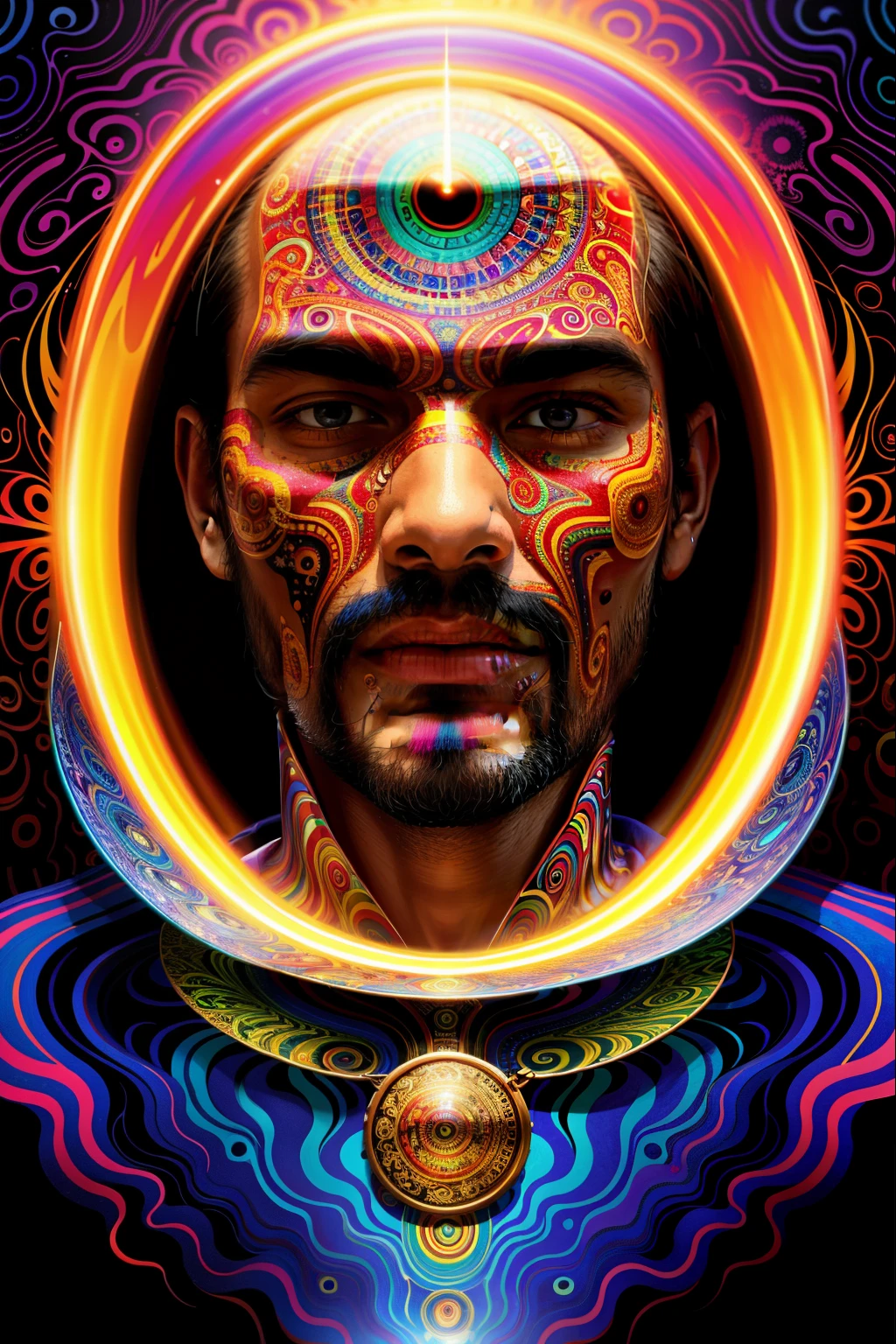 a painting of a giant MAN's head with a city on it, psychedelic surreal art, estilo dan mumford e alex grey, psychedelic illustration, hyper detailed visionary art, Hyper Visionary Art - Detailed, psychedelic artwork, surreal + altamente detalhado, arte digital altamente detalhada 4k, arte psytrance, por Justin Gerard, arte digital detalhada 4k, arte trippy, Surreal psychedelic design (male focus)