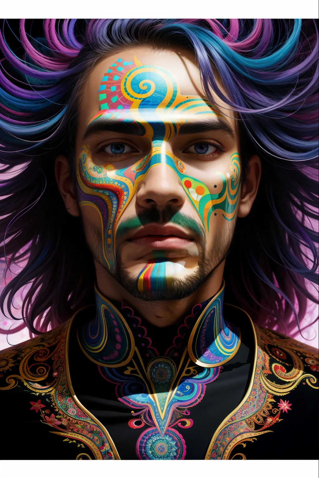 a painting of a giant MAN's head with a city on it, psychedelic surreal art, estilo dan mumford e alex grey, psychedelic illustration, hyper detailed visionary art, Hyper Visionary Art - Detailed, psychedelic artwork, surreal + altamente detalhado, arte digital altamente detalhada 4k, arte psytrance, por Justin Gerard, arte digital detalhada 4k, arte trippy, Surreal psychedelic design (male focus)