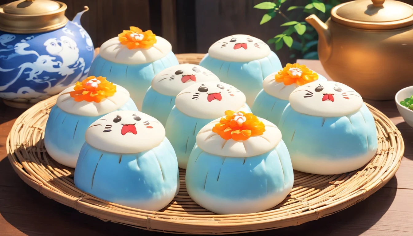 Blue and white porcelain steamed buns