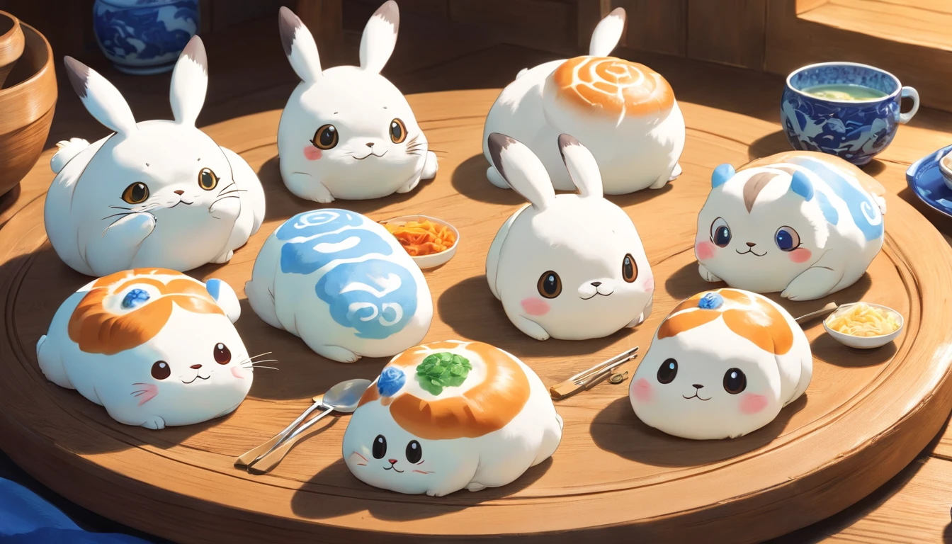 Blue and white porcelain buns