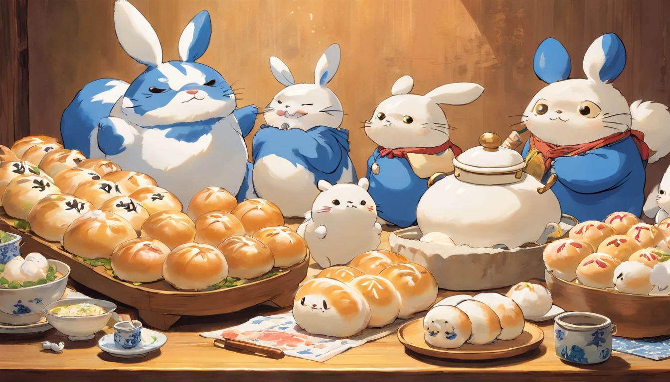 Blue and white porcelain buns