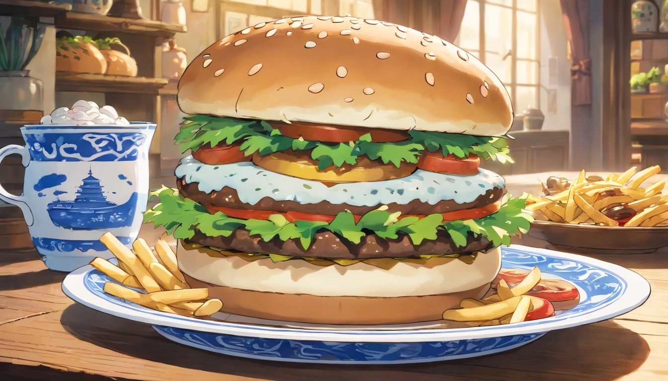 Blue and white porcelain hamburger