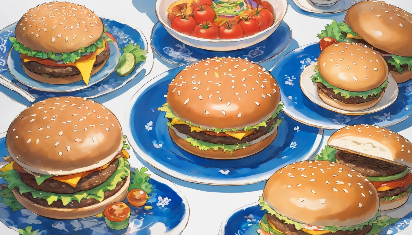 Blue and white porcelain hamburger