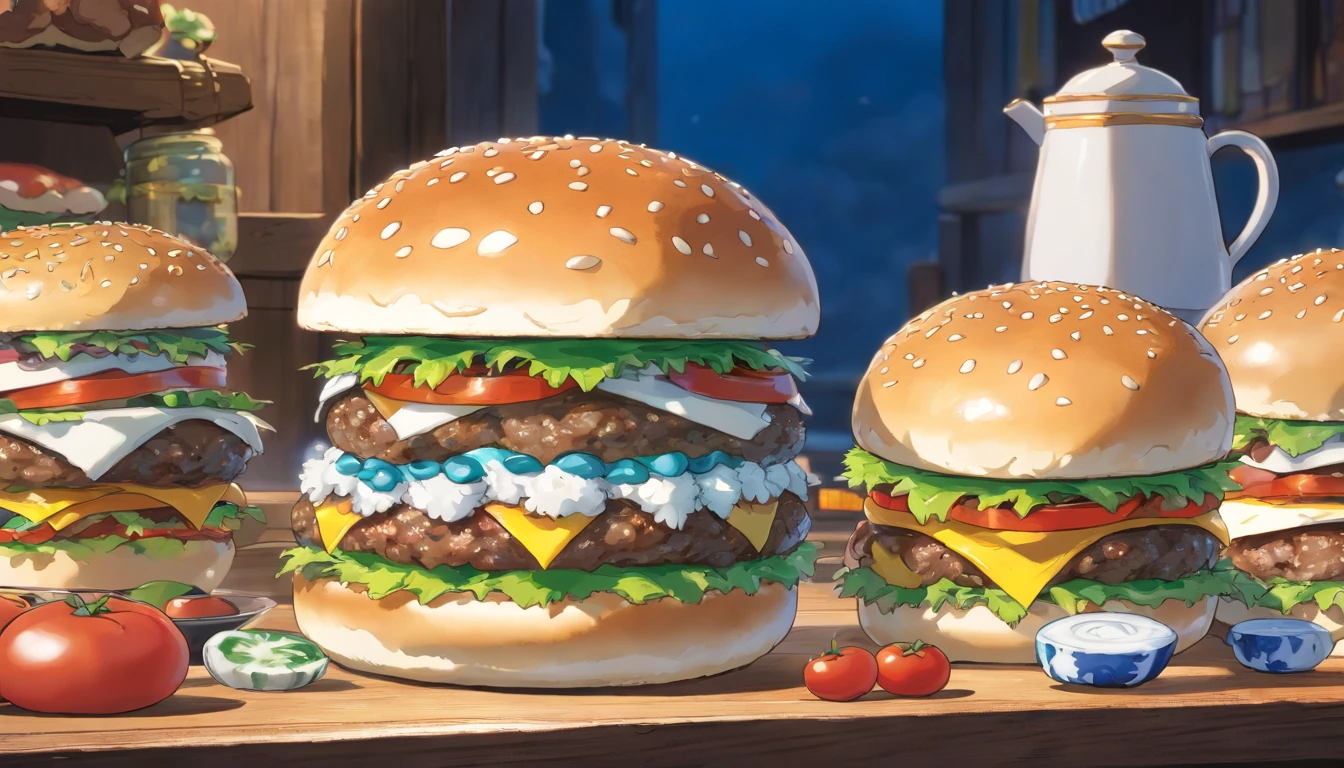 Blue and white porcelain hamburger