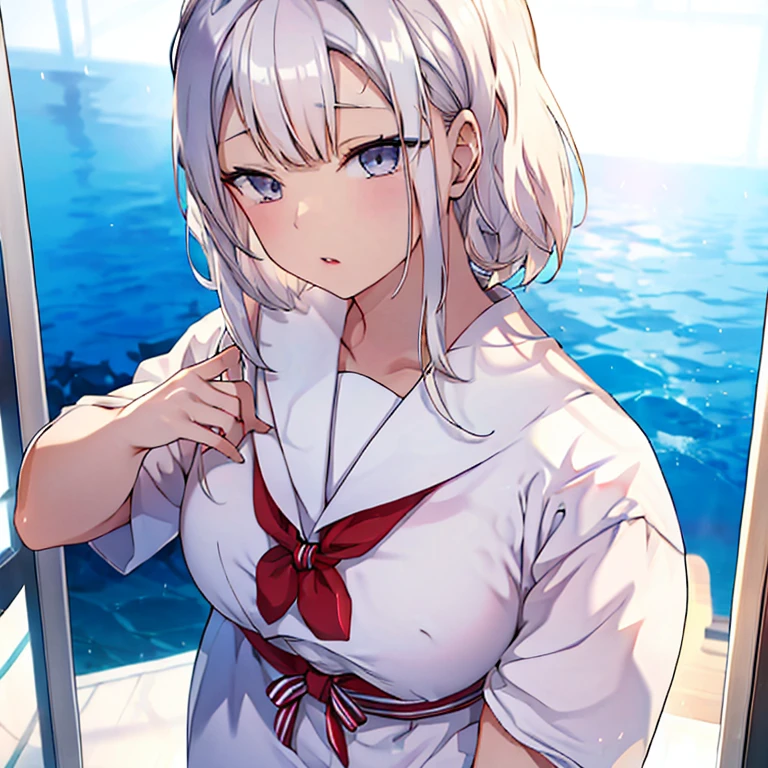 white color hair，Sailor suit girl