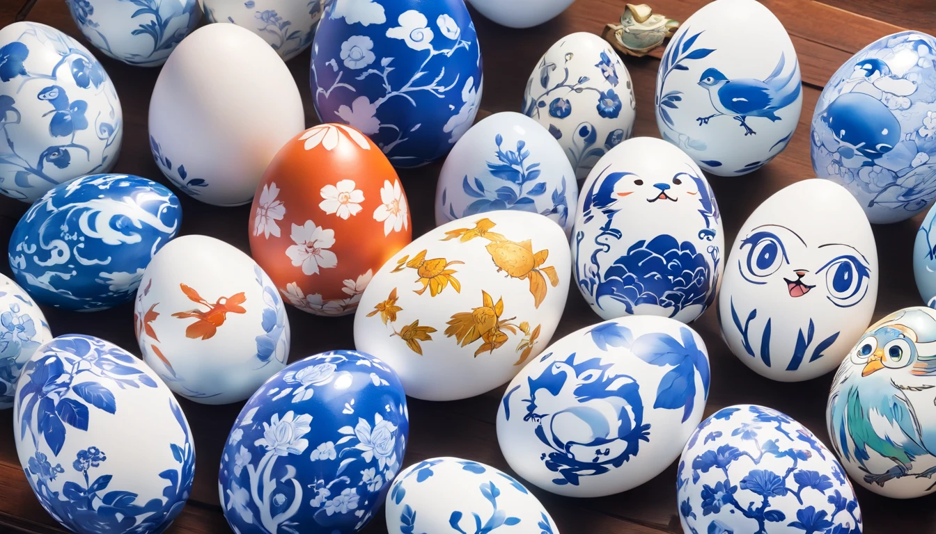 Blue and white porcelain eggs