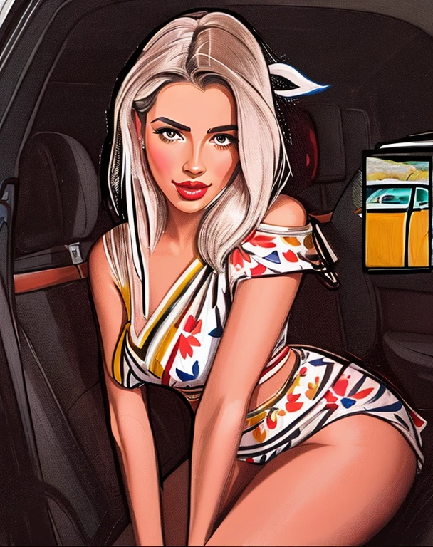 painting of a woman in a car with a bird on her shoulder, em estilo de pintura digital, pintura digital sensual, in illustration style digital, arte digital em quadrinhos, arte digital de um elegante, pintura digital dos desenhos animados, desenhado com photoshop, em estilo de arte digital, imagem de arte digital, arte digital pintada, arte digital dos desenhos animados, pintura digital brilhante, estilo pintura digital