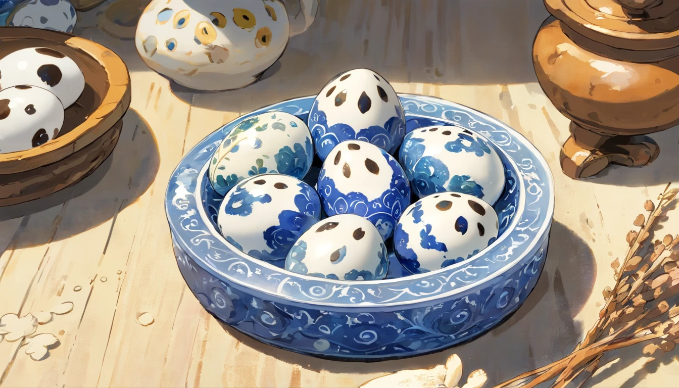 Blue and white porcelain quail eggs
