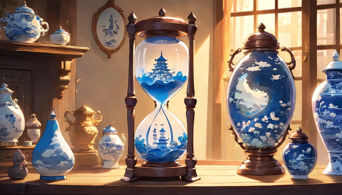 Blue and white porcelain hourglass
