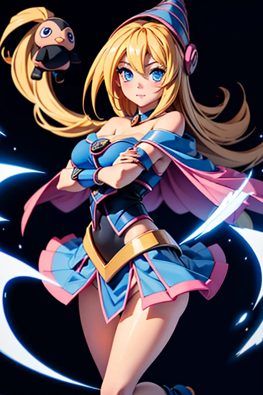 thick outlines, comics, photorealistic, perfect hands, masterpiece:1.2, dungeon, arena, Cards, 1girl, solo, dynamic pose, magic, circle of invocation, <lora:dark_magician_girl_offset:0.9>, dark magician girl, long skirt, blonde hair, medium breast, detailed background, detailed face, detailed eyes, <lora:add_detail:0.8>