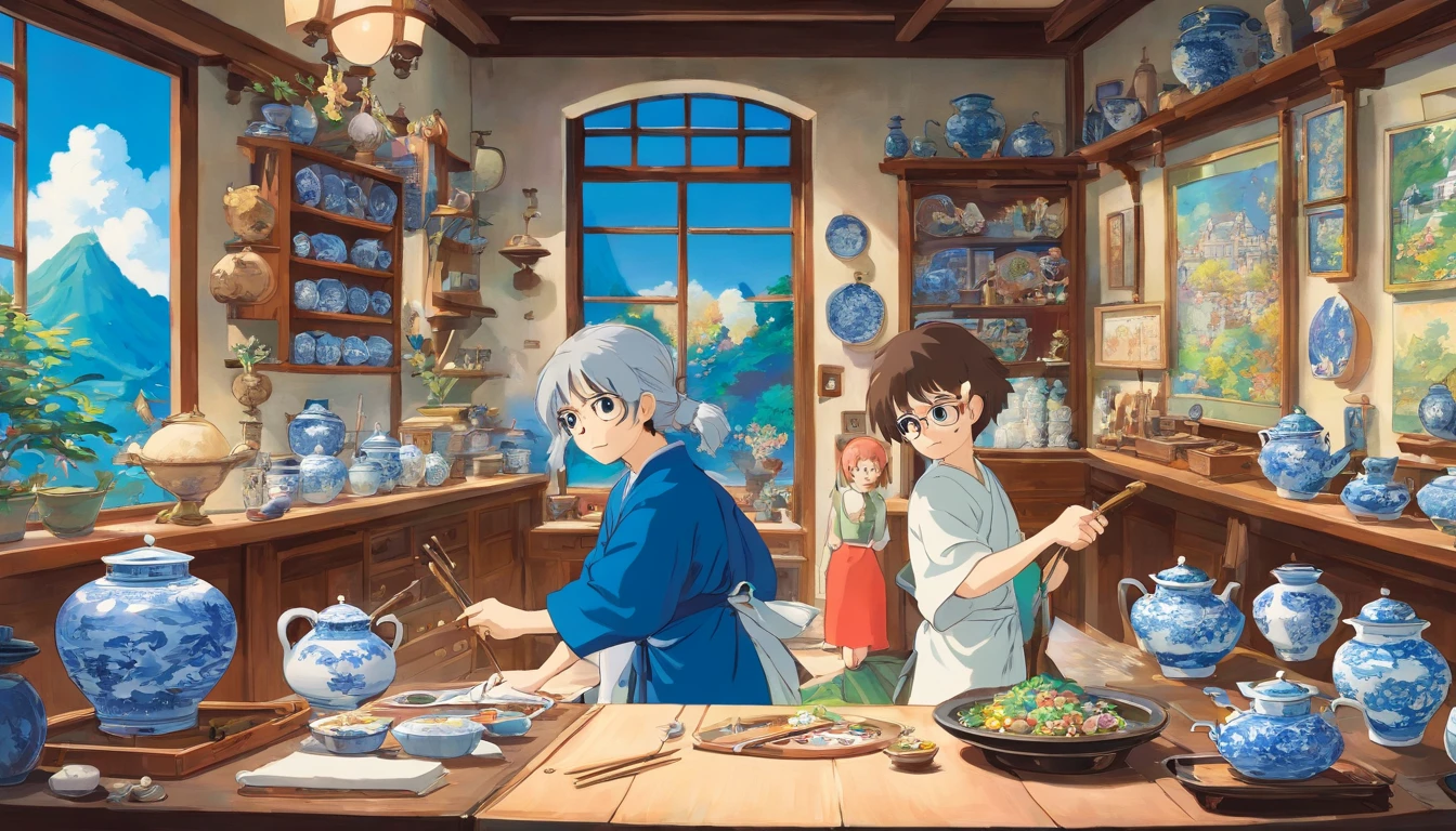 Blue and white porcelain painting studio