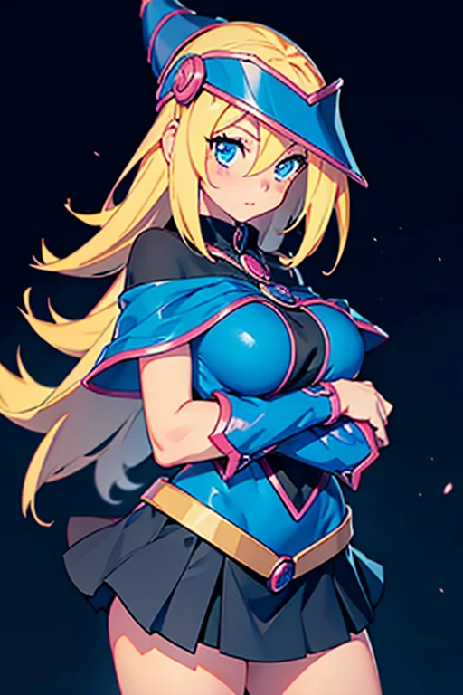 (Masterpiece, Top quality: 1.5), nsfw, (Dark Magician Girl:1.3), big breasts, cleavage, standard weight, Thick thighs, Blonde Hair, 1 beautiful girl, solo, (junior high school student:1.4), magic circle, Wink ,(bare breast:1.3), Cute anime face ,smile:1.3, blush:1.4, magnificent panorama view, dynamic pose