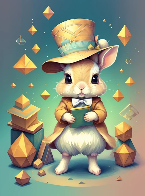 (cute rabbit with a hat), Munchkin ,Geometric multidimensional wall portrait, livro de arte, Tchibi,
Yang08k, Beautiful, Colouring,
Obras, of the highest quality, best quality, Arte Oficial, Beautiful and Aesthetic,