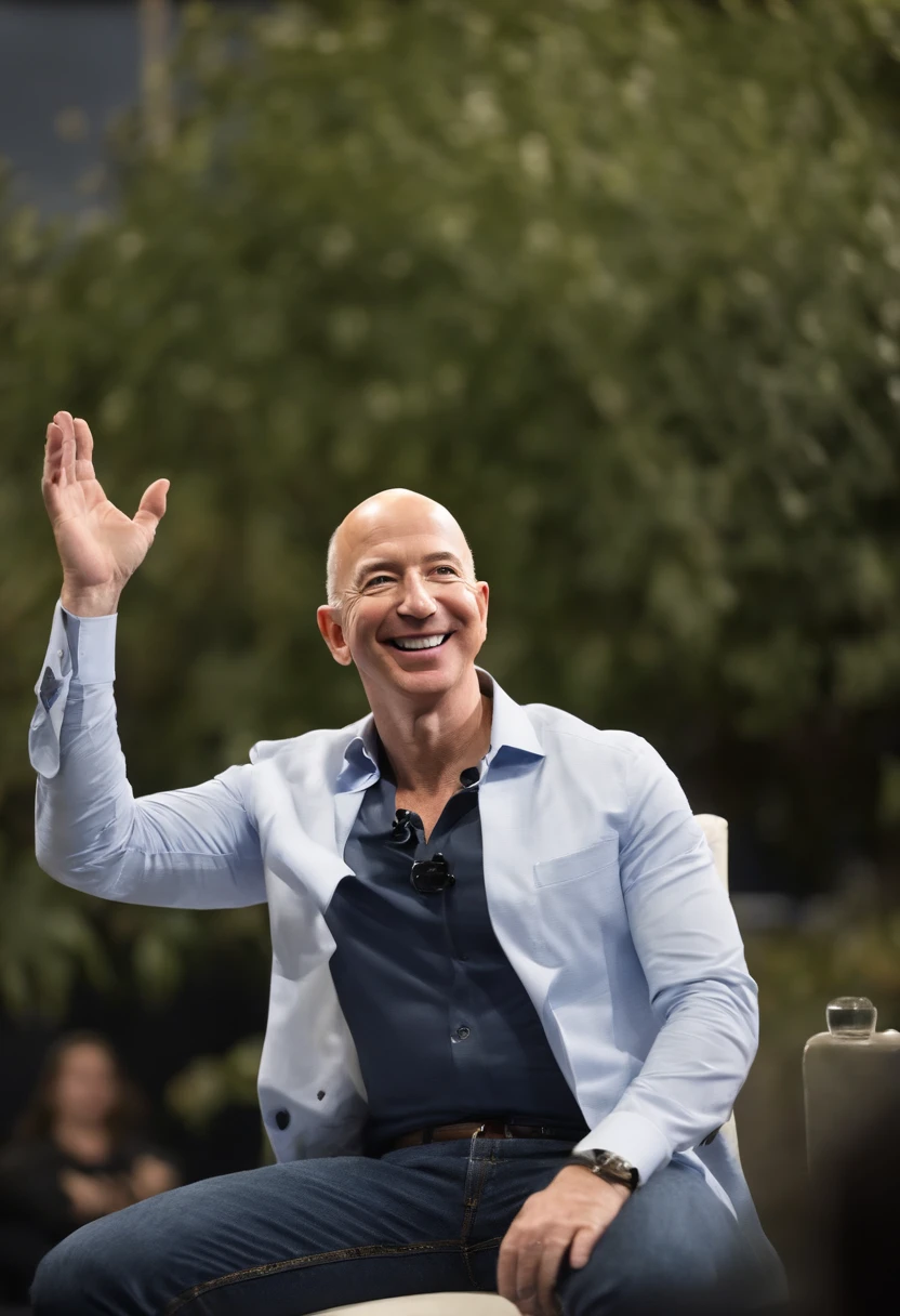 A photo of Bezos delivering a keynote speech at a technology innovation summit,original,Jeff Bezos, the founder of Amazon, is known for his bald head and often a warm, yet measured smile, presenting a recognizable and influential figure in the tech world. He usually appears in public wearing professional yet relatively understated attire, reflecting his practical approach to business and life. He’s gotten absolutely jacked after taking lots of testosterone and HGH., male