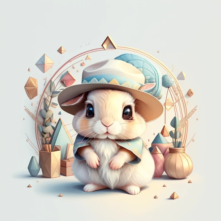 (cute baby rabbit with a hat), Munchkin ,Geometric multidimensional wall portrait, livro de arte, Tchibi,
Yang08k, Beautiful, Colouring,
Obras, of the highest quality, best quality, Arte Oficial, Beautiful and Aesthetic,