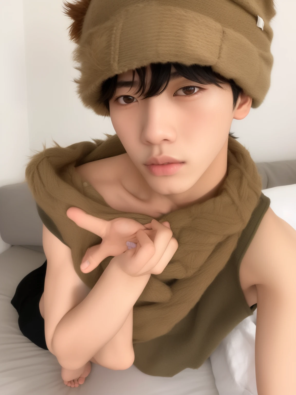 Mujer arafed con un gorro peludo y una camiseta sin mangas., Cai Xukun, Hsiao-ron, An epic non-binary model, 1 7 - childhin face age, Ulzzang masculino, XQC, Sha Xi, Xision Wu, handsome japanese demon boy, Kemonomimi, Jovencitos, Sakimichan