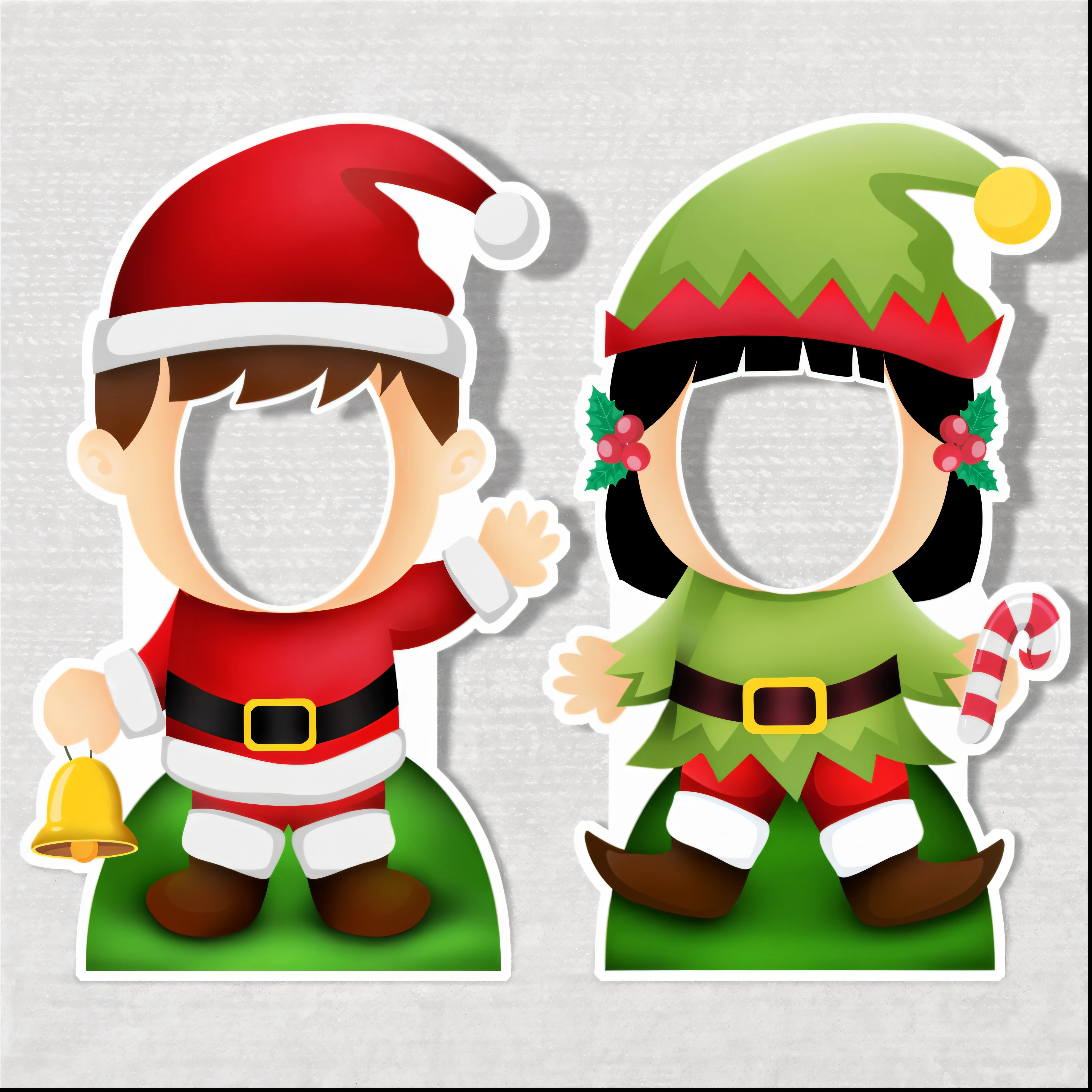 Christmas cartoon characters with Santa and elf hats, duendes, holiday season, Onze, Elves sitting on the couch, Natal, childrens, cut out of cardboard, fofo, Alegre, fotografia, alegre, Chibi, childrens, Feliz, orelhas de Onzeo, 2D, 2 d, garotada, Dois, Elf Machine, artista desconhecido, muito, festivo, Giro, Santa, fotografia de perfil