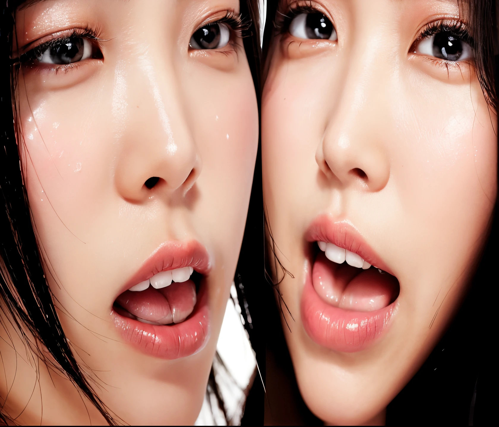 ((woman sweating a lot))、Flowing sweat、Surreal skin