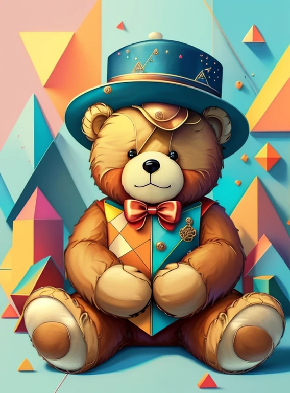 (cute teddy bear with hat), Munchkin ,Geometric multidimensional wall portrait, livro de arte, Tchibi,
Yang08k, Beautiful, Colouring,
Obras, of the highest quality, best quality, Arte Oficial, Beautiful and Aesthetic,