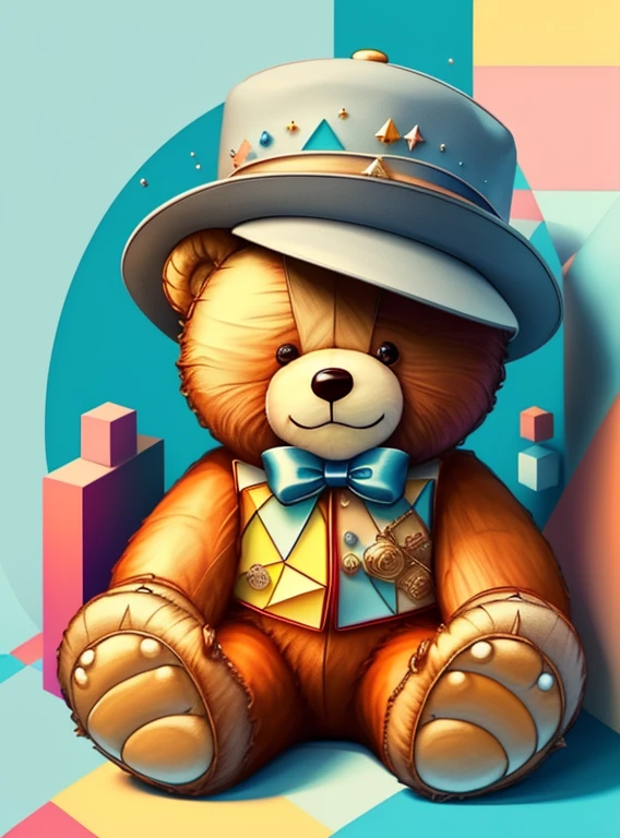 (cute teddy bear with hat), Munchkin ,Geometric multidimensional wall portrait, livro de arte, Tchibi,
Yang08k, Beautiful, Colouring,
Obras, of the highest quality, best quality, Arte Oficial, Beautiful and Aesthetic,
