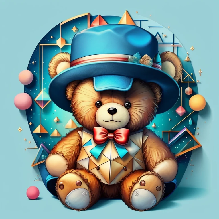 (cute teddy bear with hat), Munchkin ,Geometric multidimensional wall portrait, livro de arte, Tchibi,
Yang08k, Beautiful, Colouring,
Obras, of the highest quality, best quality, Arte Oficial, Beautiful and Aesthetic,