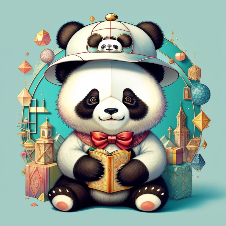 (cute stuffed panda with hat), Munchkin ,Geometric multidimensional wall portrait, livro de arte, Tchibi,
Yang08k, Beautiful, Colouring,
Obras, of the highest quality, best quality, Arte Oficial, Beautiful and Aesthetic,