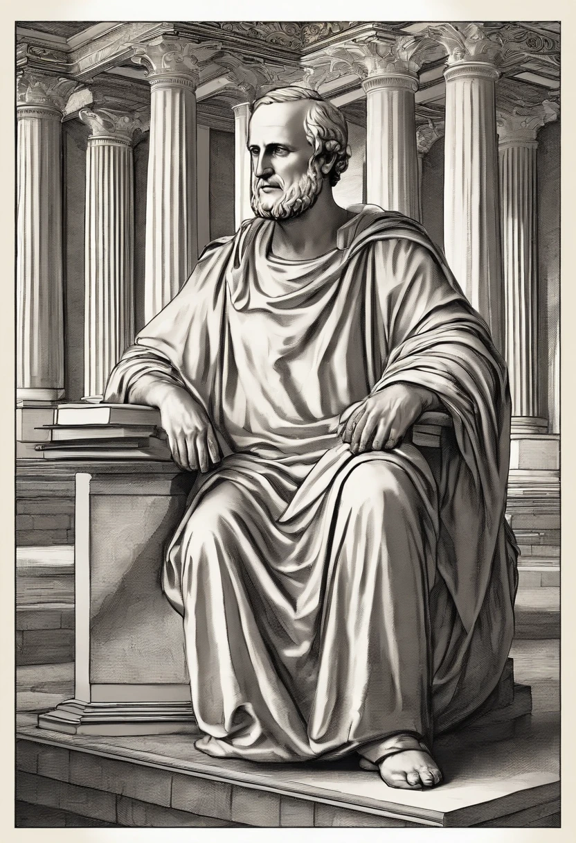 An image of Marcus Tullius Cicero engrossed in deep discussion with a group of esteemed philosophers in the Library of Alexandria.,original,Marcus Tullius Cicero has a slender and tall build with a prominent forehead and high hairline. He has a long, thin face, a straight nose and a sharp chin. He has expressive and animated facial expressions. Meticulous in his appearance. Often wears a Roman Toga. He pays attention to his hair and beard. , male