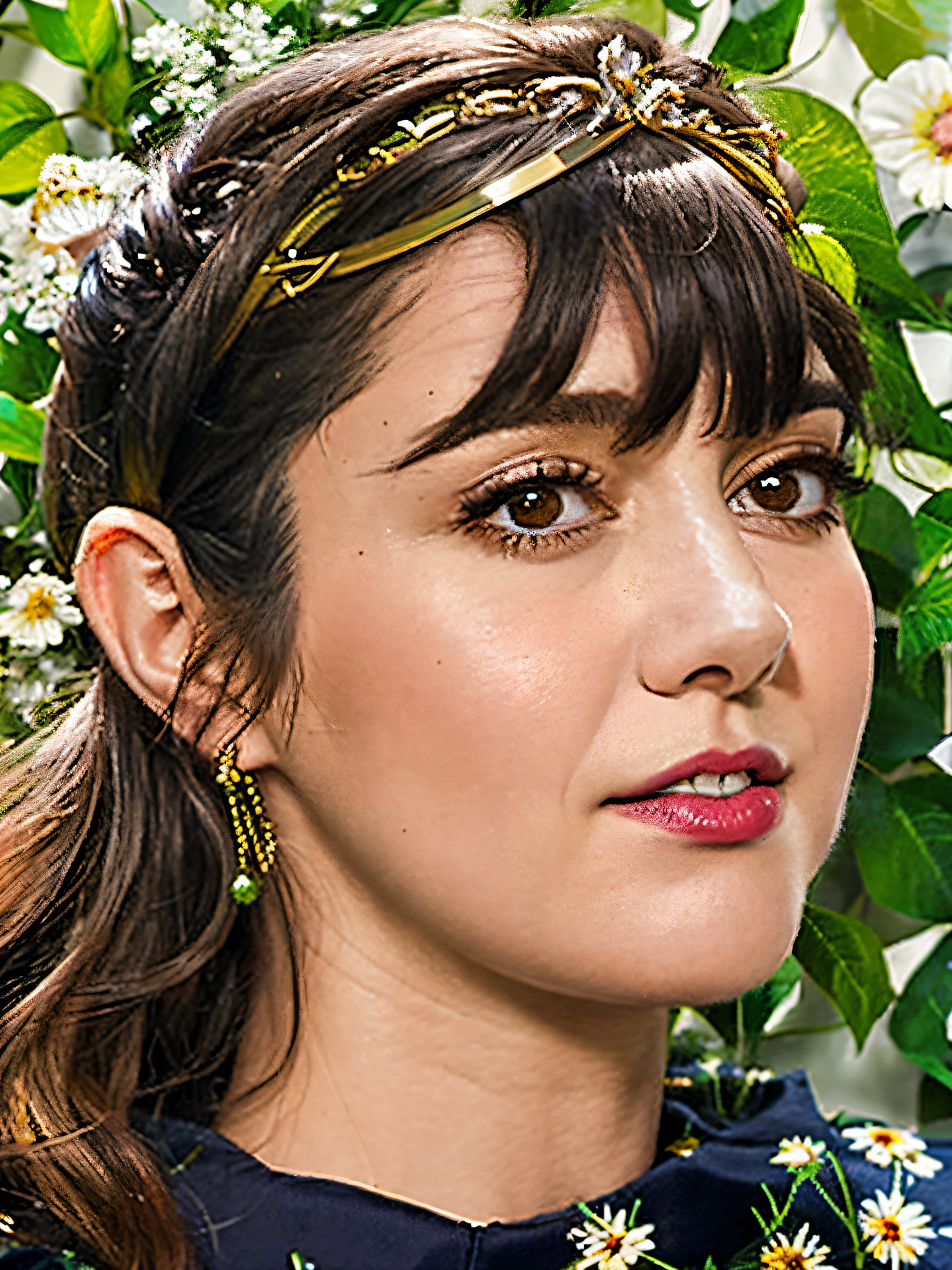 hay una mujer con una diadema verde en la cabeza, fernanda suarez, Magda Torres Gurza, carola rubio, Sandra Chevier, valentina revolver, pilar, lorena avarez, ana de la reguera portrait, alanis guillen, Retrato detallado en color, Retrato pintado en primer plano, pilar gogar, woman's face looking off camera