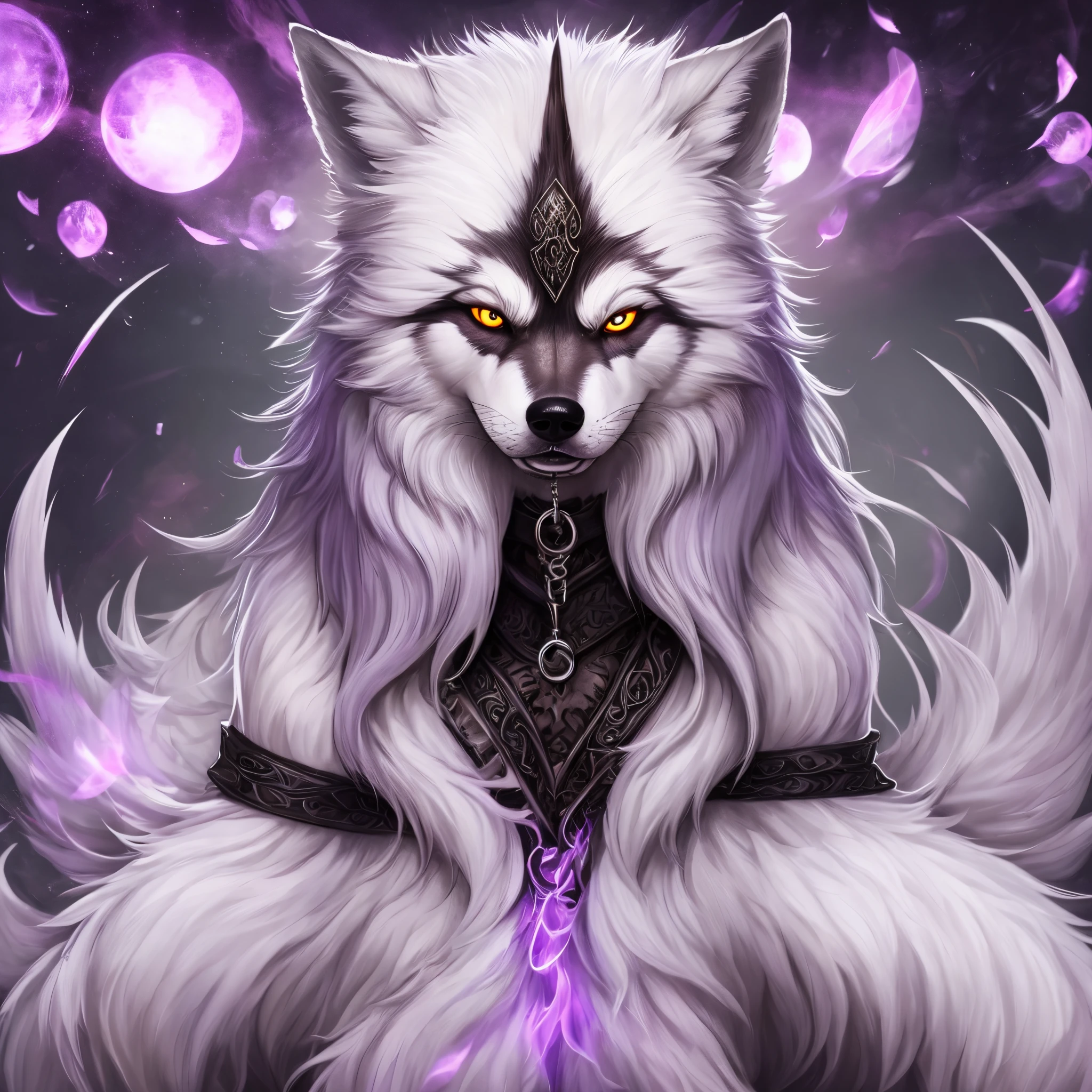 Demon wolf, white fur violet eyes, long lashes --auto --s2