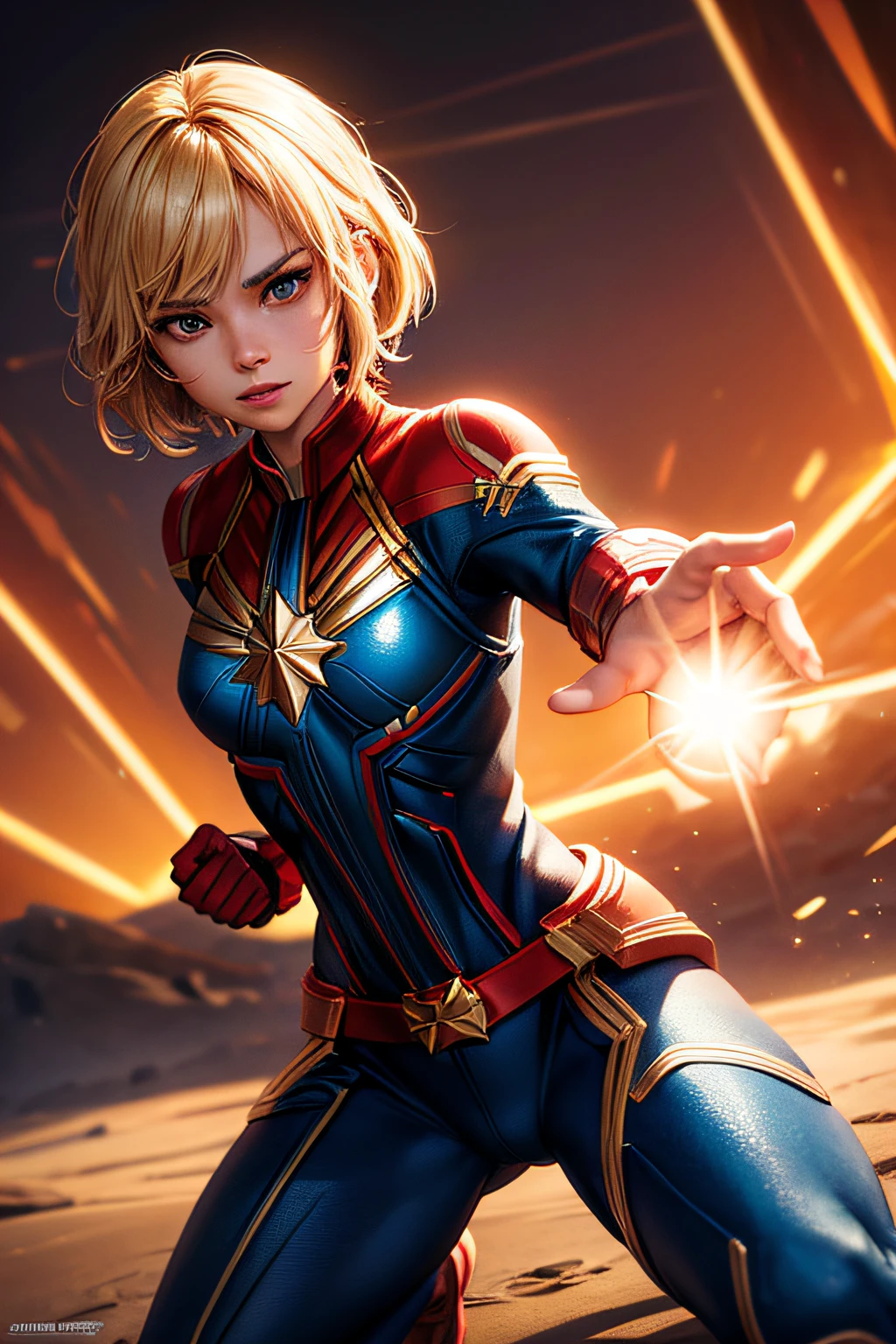 Captain Marvel, combat stance, highly detailed, vibrant appearance, creative behavior, extremly detailed, imaginative, sensual, spontaneous, small breasts, sexi, revealing, highest quality, skin texture, intricate details, (cinematic lighting), RAW photo, 8k, masterpiece,best quality,ultra-detailed,very detailed illustrations,extremely detailed,intricate details,highres,super complex details,extremely detailed 8k cg wallpaper,