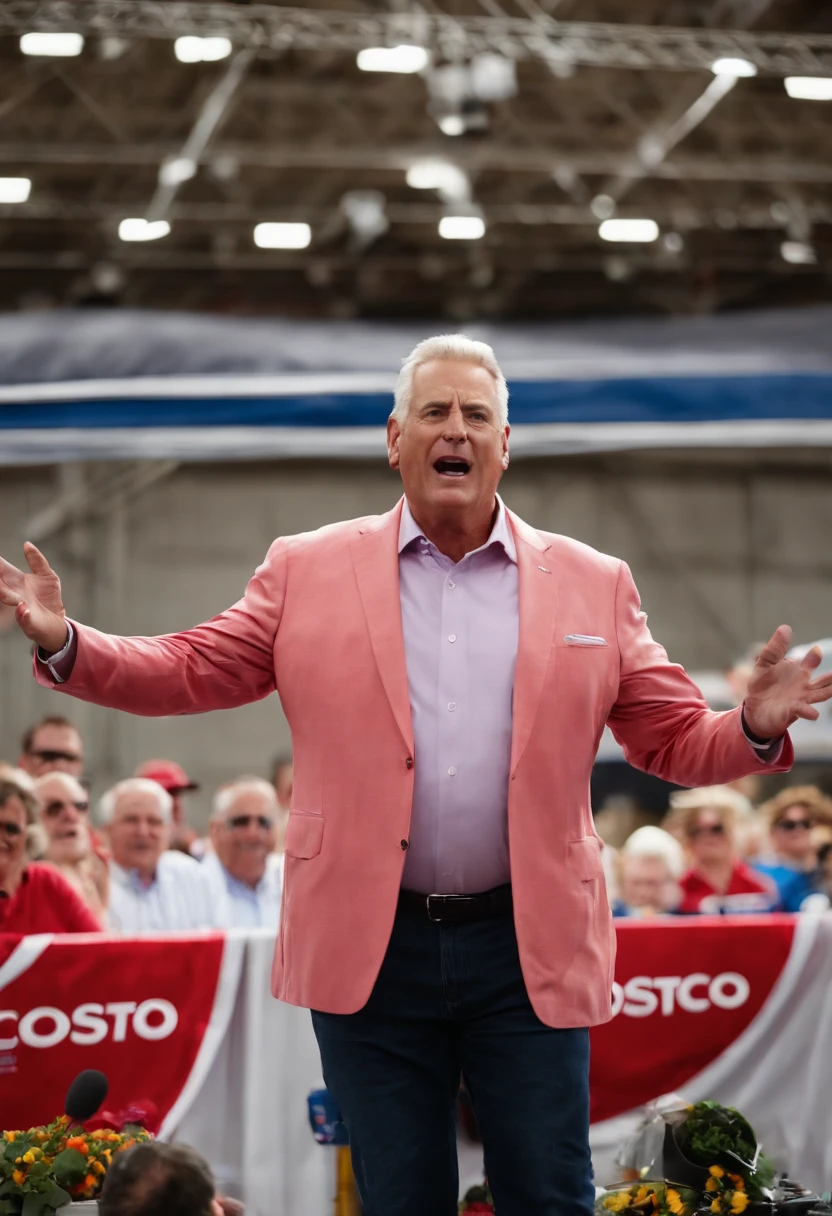 A video of the CEO of Costco passionately giving a speech at a Costco hotdog rally,original,Costco CEO is Craig Jelinek, male